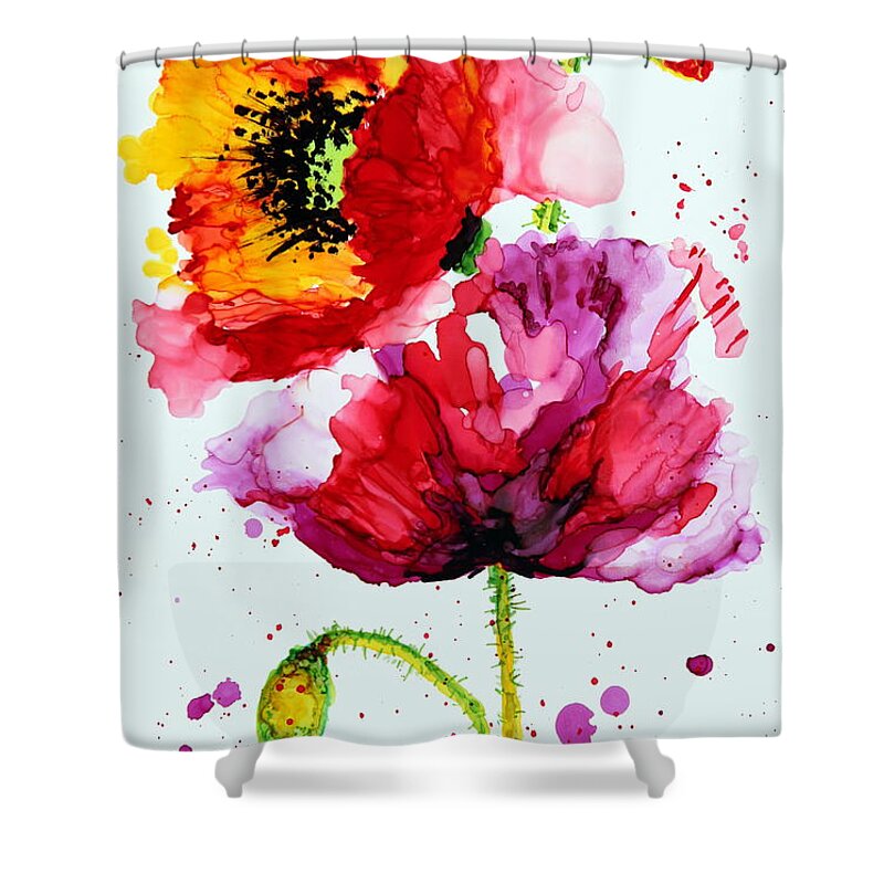 Poppy Shower Curtain featuring the painting Poppies by Maria Barry