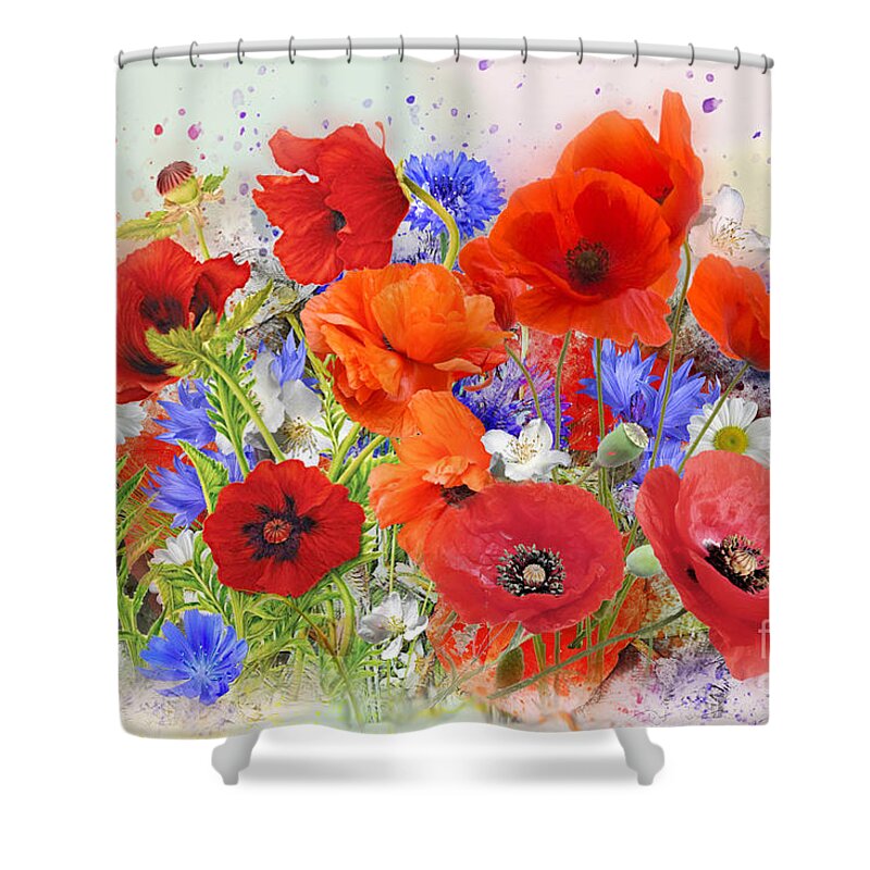 Poppies Shower Curtain featuring the digital art Poppies by Morag Bates