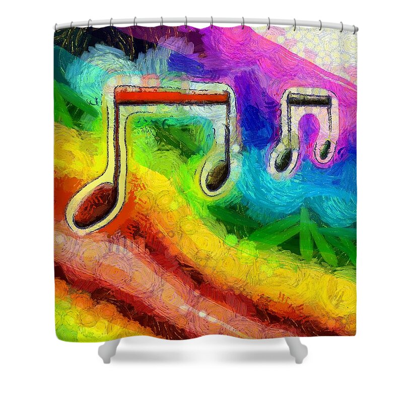Eighth Notes Shower Curtain featuring the digital art Popping Eighth Notes by Bernie Sirelson