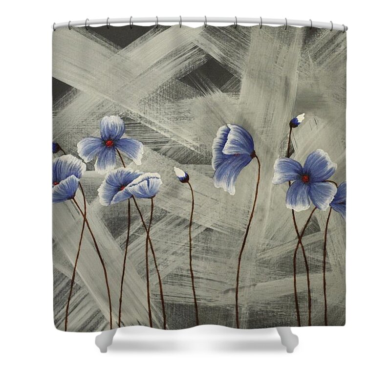 Poppy Shower Curtain featuring the painting Poppy Blue by Berlynn