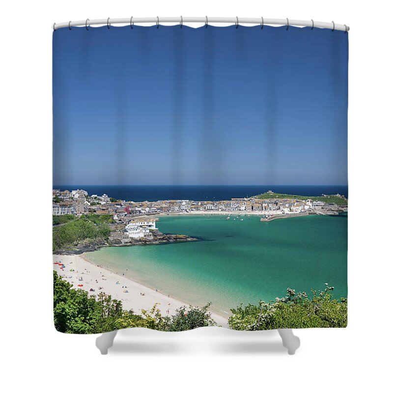 England Shower Curtain featuring the photograph Porthminster Beach And St Ives On The by Lleerogers