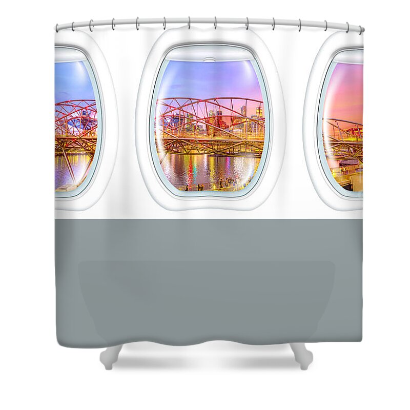 Singapore Shower Curtain featuring the photograph Portholes frame on Singapore by Benny Marty