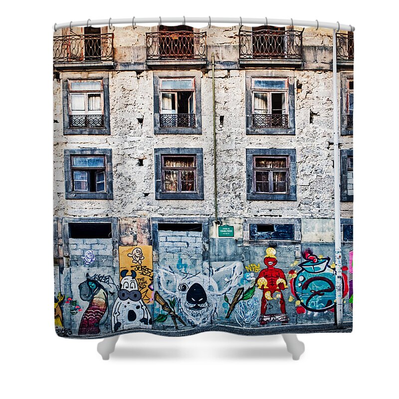 Portugal Shower Curtain featuring the photograph Porto Graffiti and Architecture - Portugal by Stuart Litoff