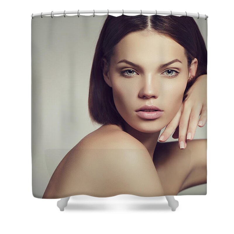 Cool Attitude Shower Curtain featuring the photograph Portrait Of A Lovely Woman by Coffeeandmilk