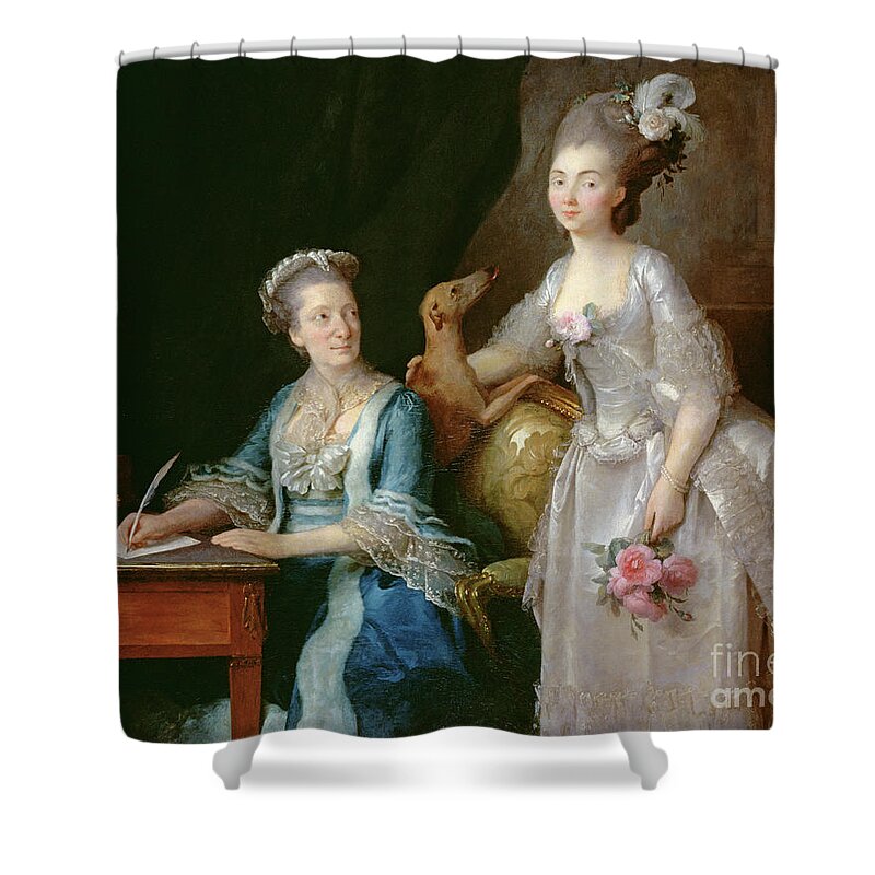18th Century Shower Curtain featuring the painting Portrait Of An Elderly Lady With Her Daughter by Anne Vallayer-coster