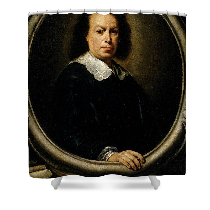 Alonso Miguel De Tobar Shower Curtain featuring the painting 'Portrait of Bartolome Esteban Murillo', Spanish School, Oil on canvas, ... by Alonso Miguel de Tobar -1678-1758-