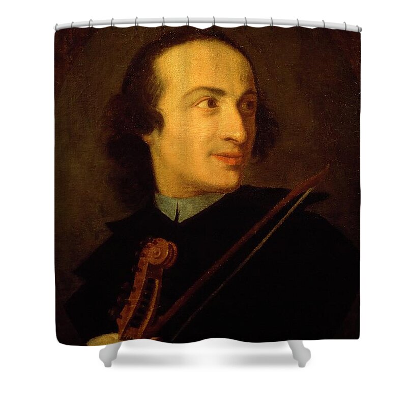 Giuseppe Tartini Shower Curtain featuring the painting Portrait of Giuseppe Tartini italian composer and violinist. by Album