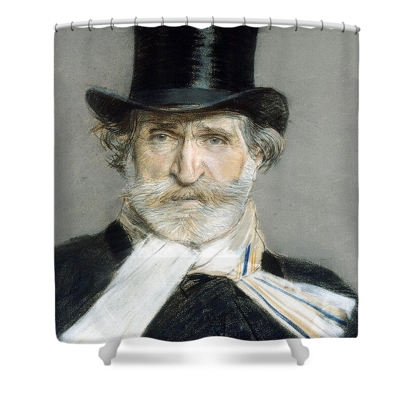 Composer Shower Curtain featuring the painting Portrait of Giuseppe Verdi in 1886 by Giuseppe Boldini