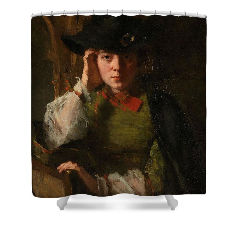 Canvas Shower Curtain featuring the painting Portrait of Lizzy Ansingh. by Therese Schwartze -1852-1918-
