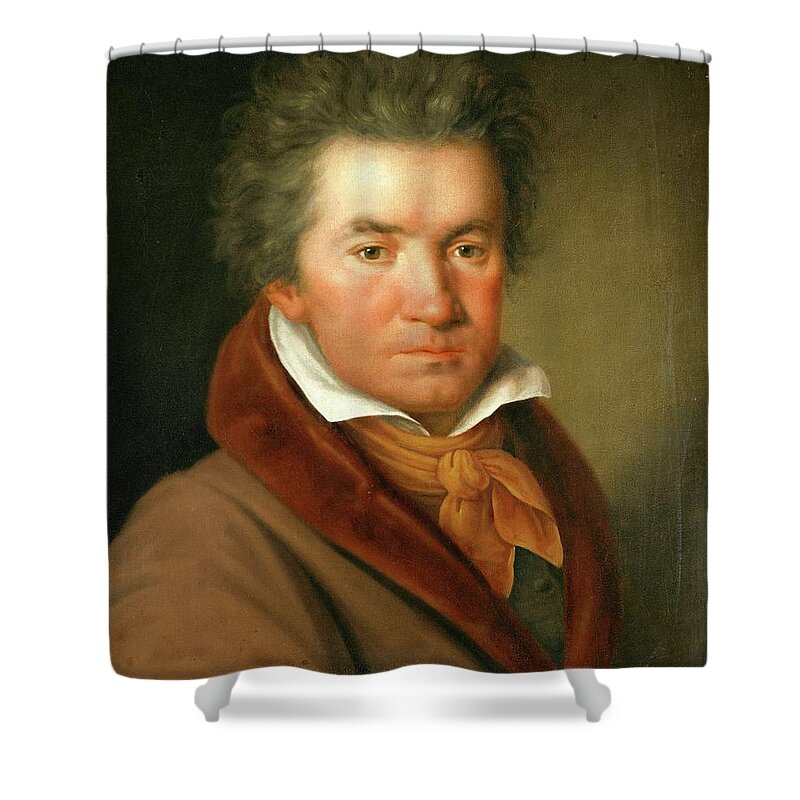 Ludwig Van Beethoven Shower Curtain featuring the painting Portrait of Ludwig van Beethoven -1770 - 1827- German composer and pianist., Artist unknown. by Album