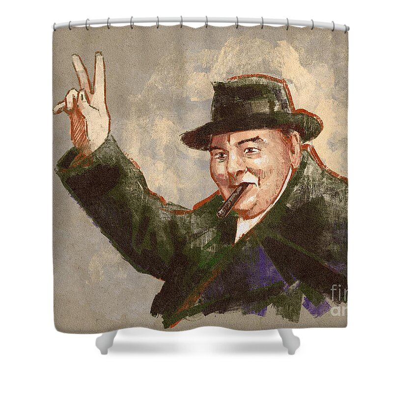 England Shower Curtain featuring the painting Portrait Of Sir Winston Leonard Spencer Churchill by Alessandro Lonati