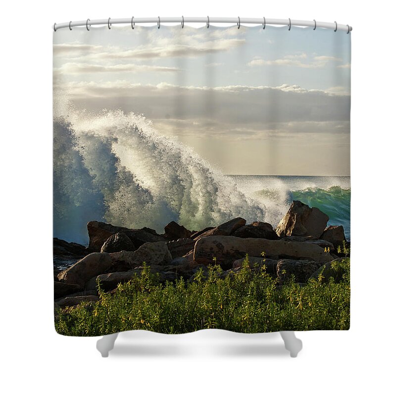 Scenics Shower Curtain featuring the photograph Powerful Waves At Secret Beach Koolina by Photos By Naomi Hayes Of Island Memories Photography