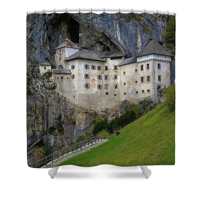 Europe Shower Curtain featuring the photograph Predjama Castle by Elias Pentikis