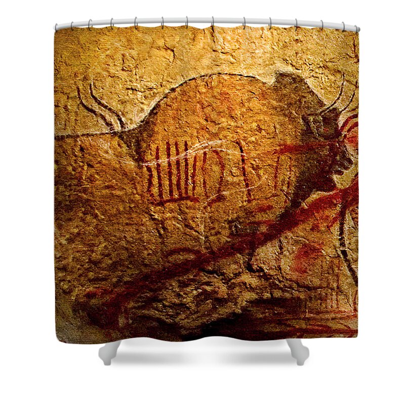 Bison Shower Curtain featuring the digital art Prehistoric Bison by Weston Westmoreland