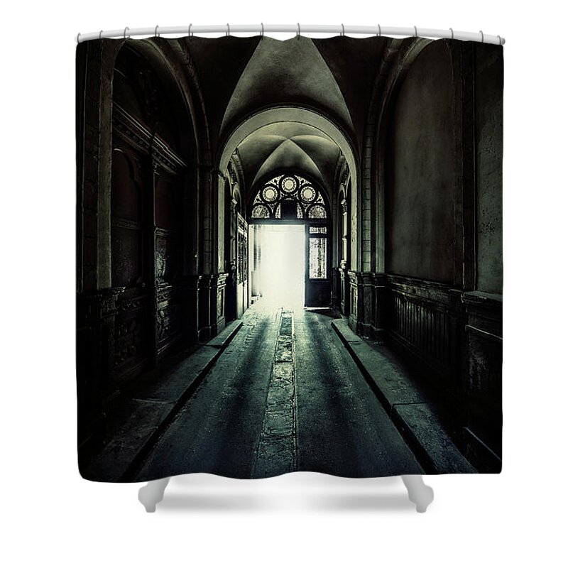 Corridor Shower Curtain featuring the photograph Pretty Passage with arch by Jaroslaw Blaminsky