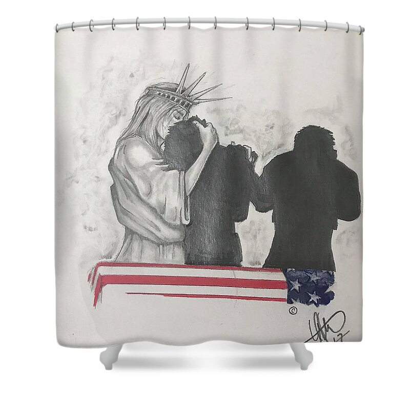 Liberty Shower Curtain featuring the drawing Price of Liberty by Howard King