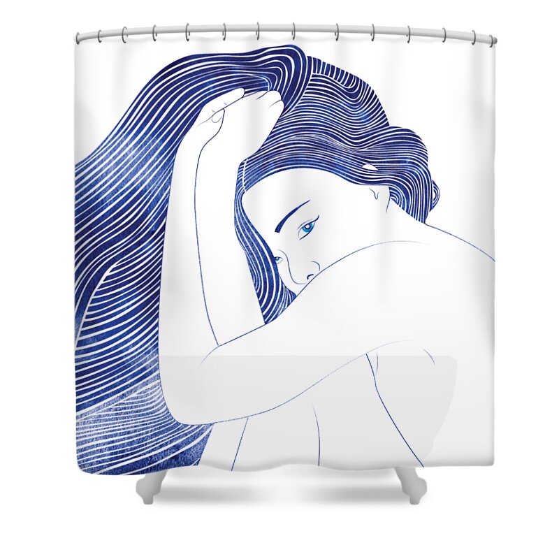 Aqua Shower Curtain featuring the mixed media Psamathe by Stevyn Llewellyn