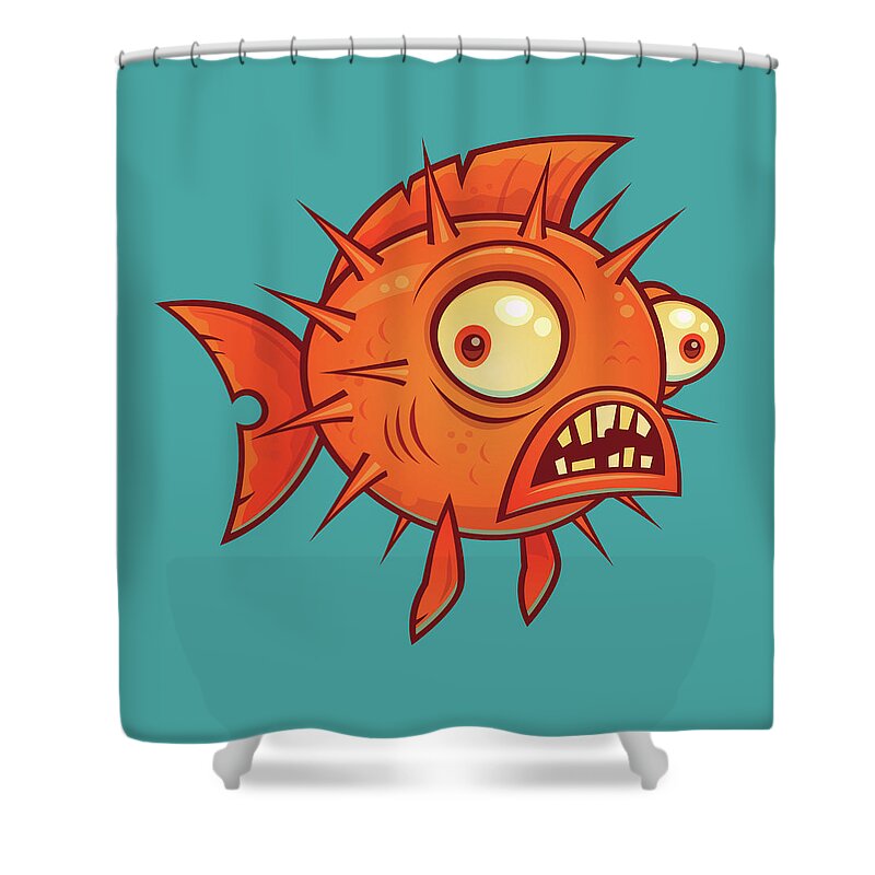 Pufferfish Shower Curtain featuring the digital art Pufferfish by John Schwegel