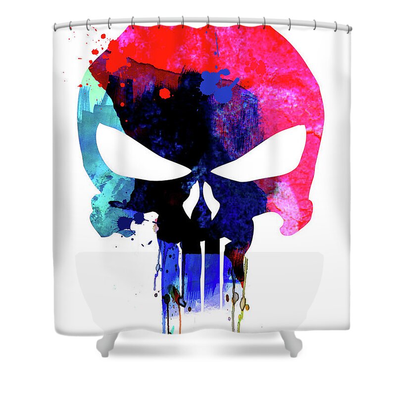 Movies Shower Curtain featuring the mixed media Punisher Watercolor by Naxart Studio