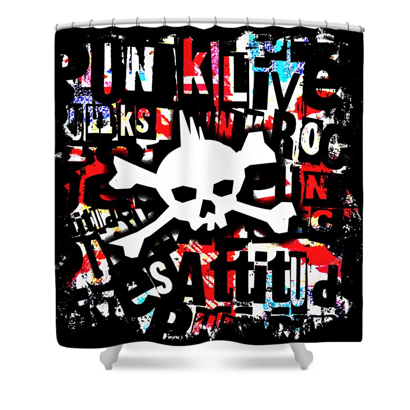 Skull Shower Curtain featuring the digital art Punk Skull Graphic by Roseanne Jones