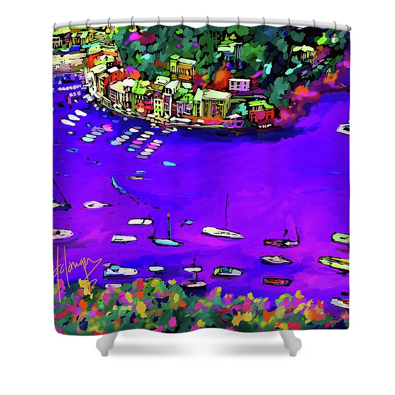 Dc Langer Shower Curtain featuring the painting Purple Cove by DC Langer