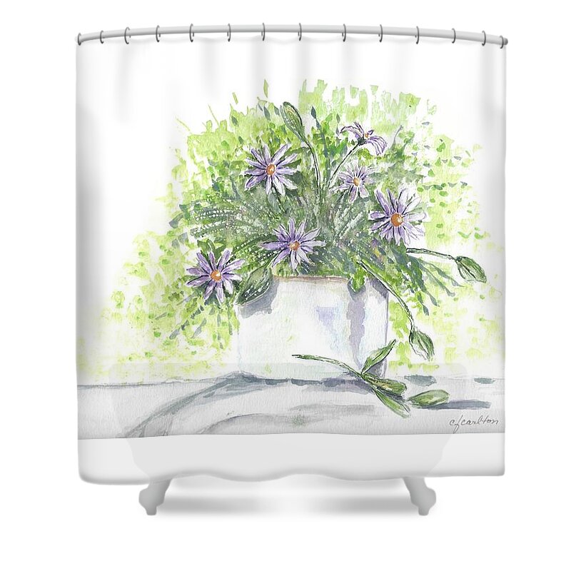 Purple Shower Curtain featuring the painting Purple Daisies by Claudette Carlton