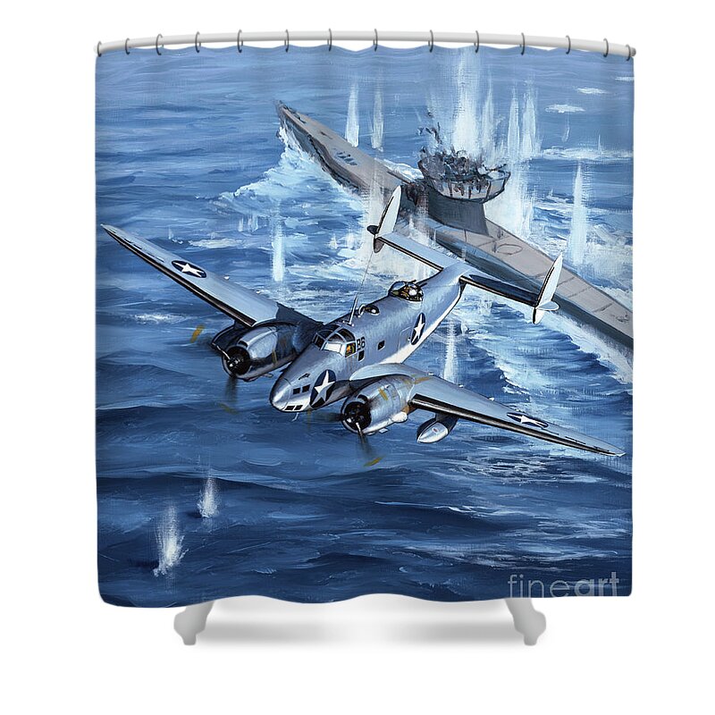 Military Aircraft Shower Curtain featuring the painting Lockheed PV-1 Ventura by Jack Fellows