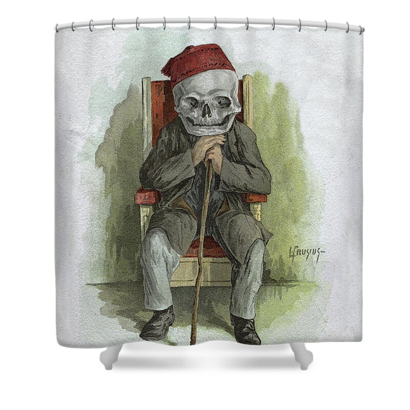 Skeleton Shower Curtain featuring the painting Pychology Major by F. Frusius M.D.