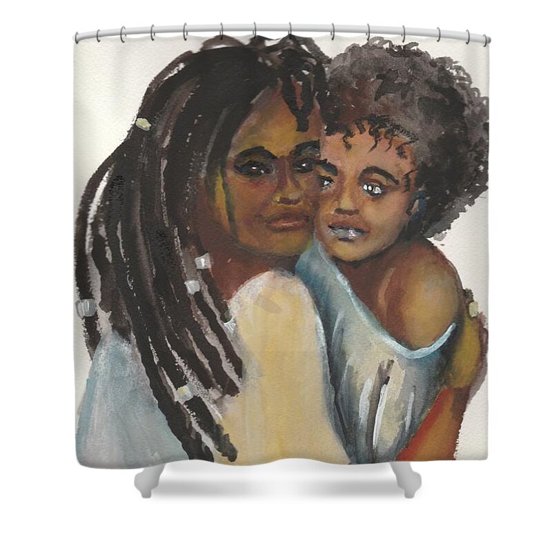 African-american Shower Curtain featuring the painting Queen Love by Saundra Johnson