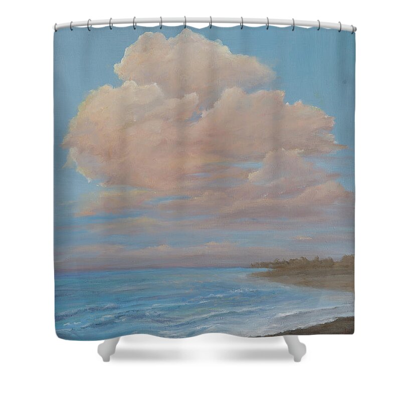 Sunny Day At Beach Shower Curtain featuring the painting Quiet beach Afernoon by Audrey McLeod