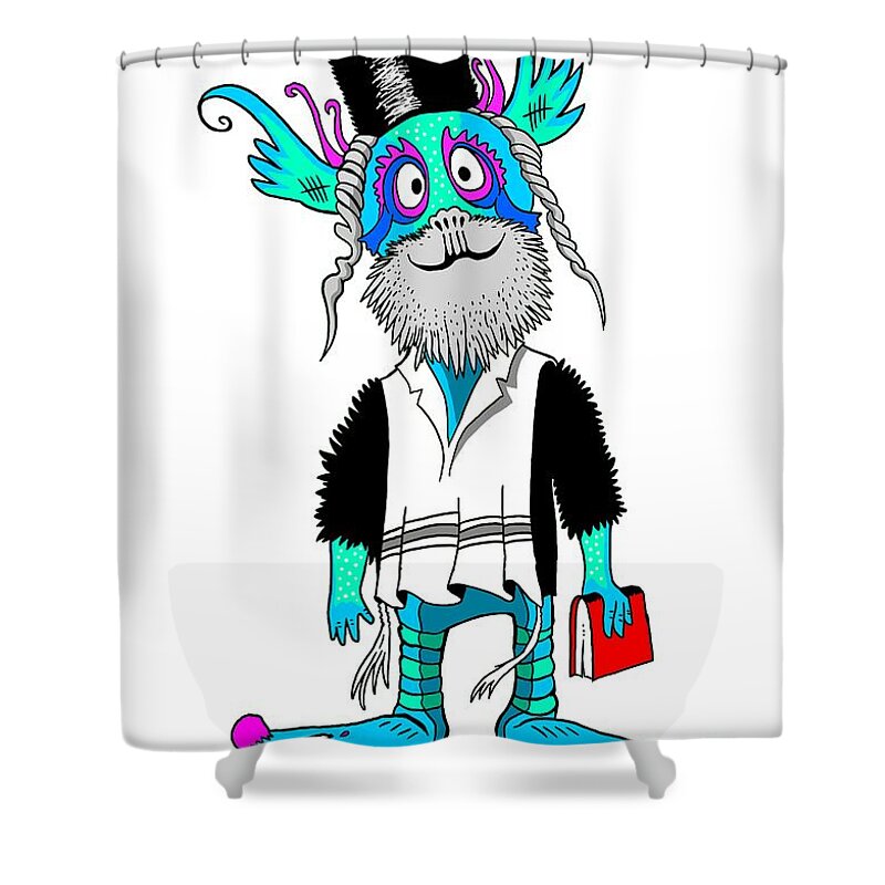 Cartoon Shower Curtain featuring the painting Rabbi Nim Num by Yom Tov Blumenthal