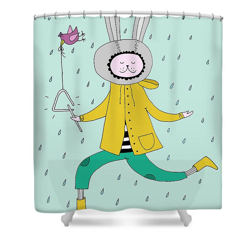 Animal Themes Shower Curtain featuring the digital art Rabbit In Rain by Kristina Timmer