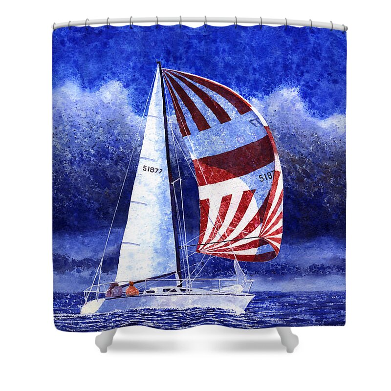Sailing Shower Curtain featuring the painting Racing the Storm by Douglas Castleman