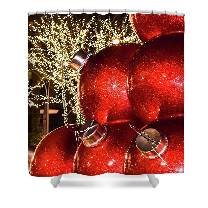 Red Balls Shower Curtain featuring the photograph Radio City Christmas Balls - New York City by Mary Ann Artz