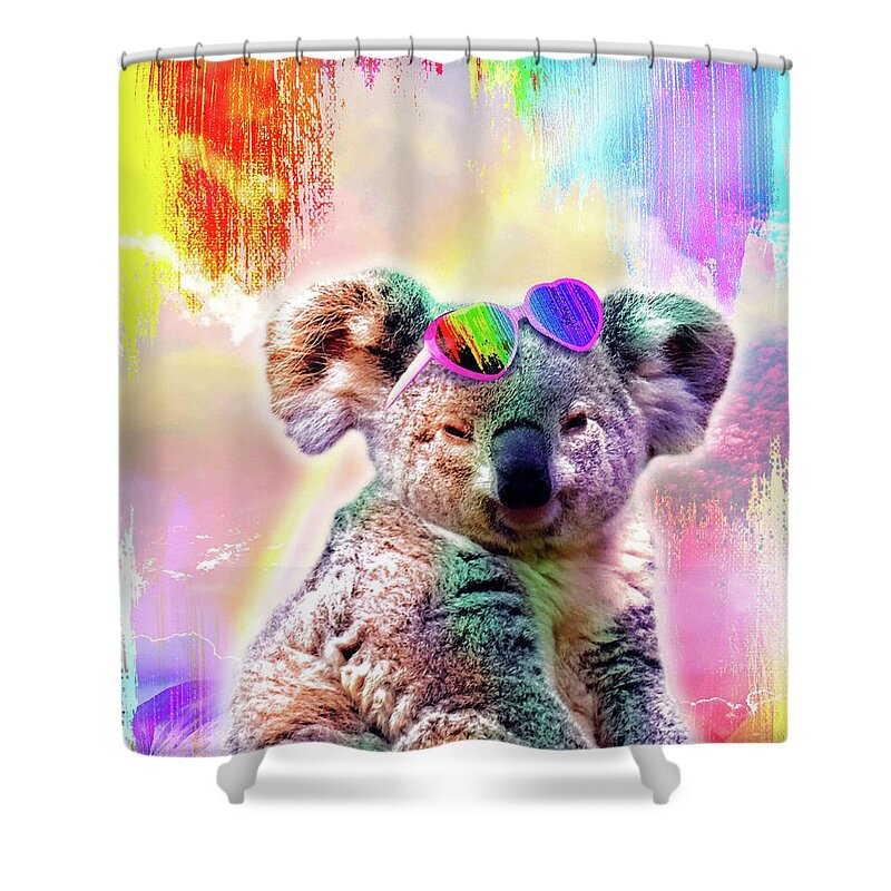 Rainbow Koala Wearing Love Heart Glasses Shower Curtain by Random