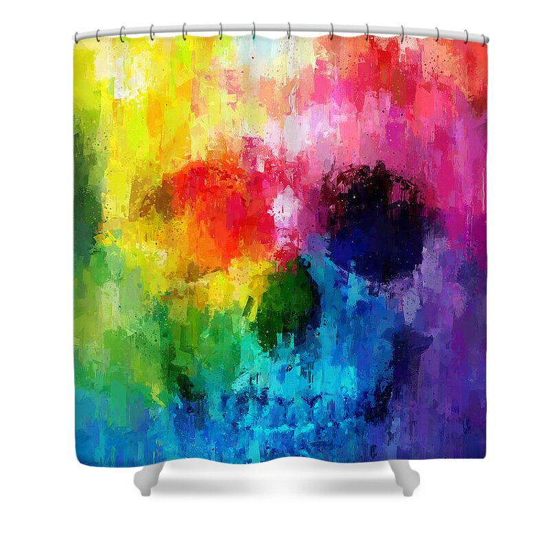 Rainbow Shower Curtain featuring the painting Rainbow skull by Vart Studio