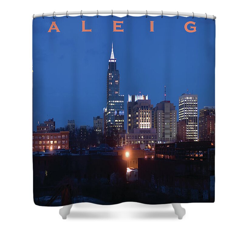 Raleigh Shower Curtain featuring the photograph Raleigh Skyline night photo 16 x 20 ratio by Tommy Midyette