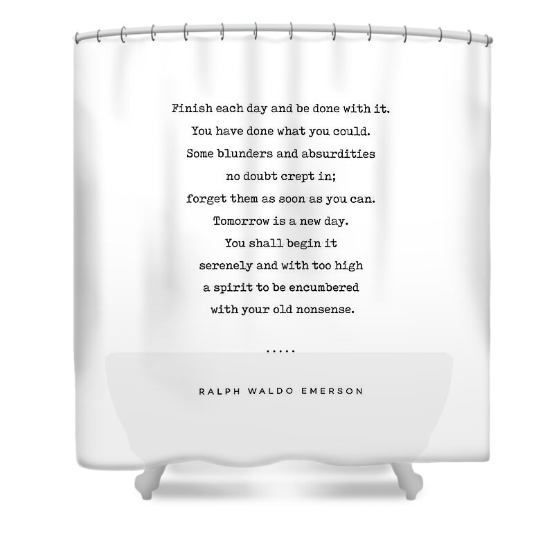 Ralph Waldo Emerson Quote Shower Curtain featuring the mixed media Ralph Waldo Emerson Quote 01 - Minimal, Sophisticated, Modern, Classy Typewriter Print - Motivation by Studio Grafiikka
