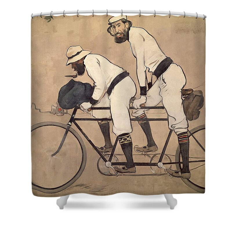 Painting Shower Curtain featuring the painting Ramon Casas i Carbo Ramon Casas and Pere Romeu on a Tandem, 1897. Painting. Oil on canvas. by Ramon Casas i Carbo