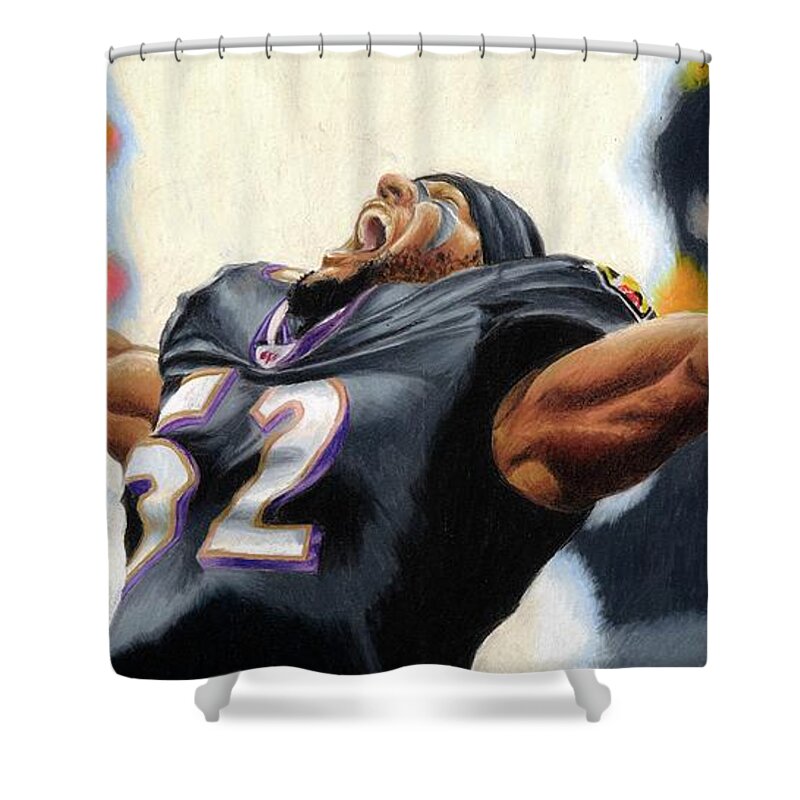 Football Shower Curtain featuring the drawing Ray Lewis 2 by Philippe Thomas