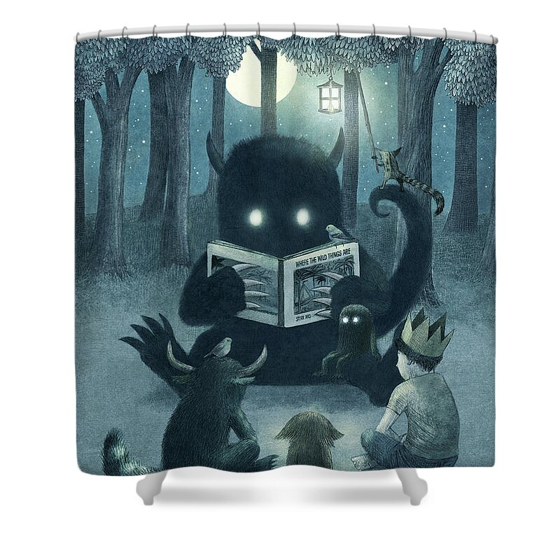 Monsters Shower Curtain featuring the drawing Reading Circle by Eric Fan