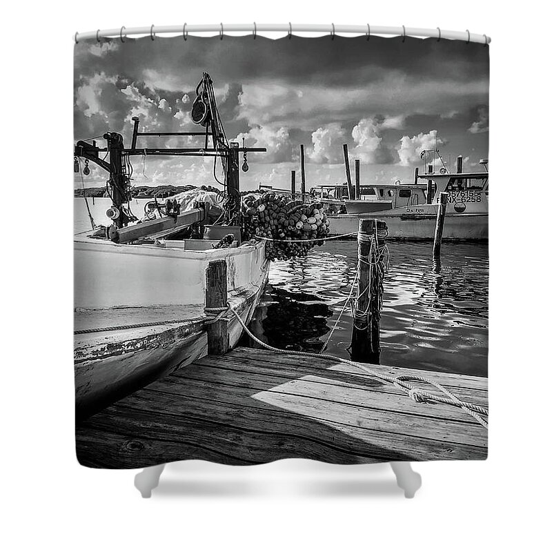 Boat Shower Curtain featuring the photograph Ready To Go in BW by Doug Camara