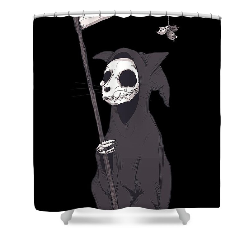 Reaper Cat Shower Curtain featuring the drawing Reaper Cat by Ludwig Van Bacon