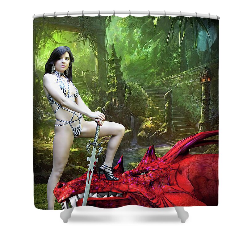 Fantasy Shower Curtain featuring the photograph Rebel Dragon Slayer by Jon Volden