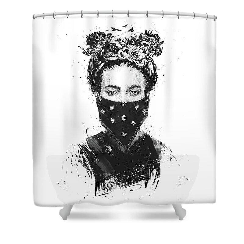 Girl Shower Curtain featuring the drawing Rebel girl by Balazs Solti