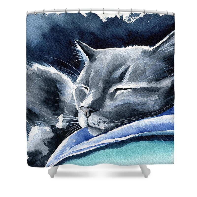 Cat Shower Curtain featuring the painting Recharging Cat by Dora Hathazi Mendes