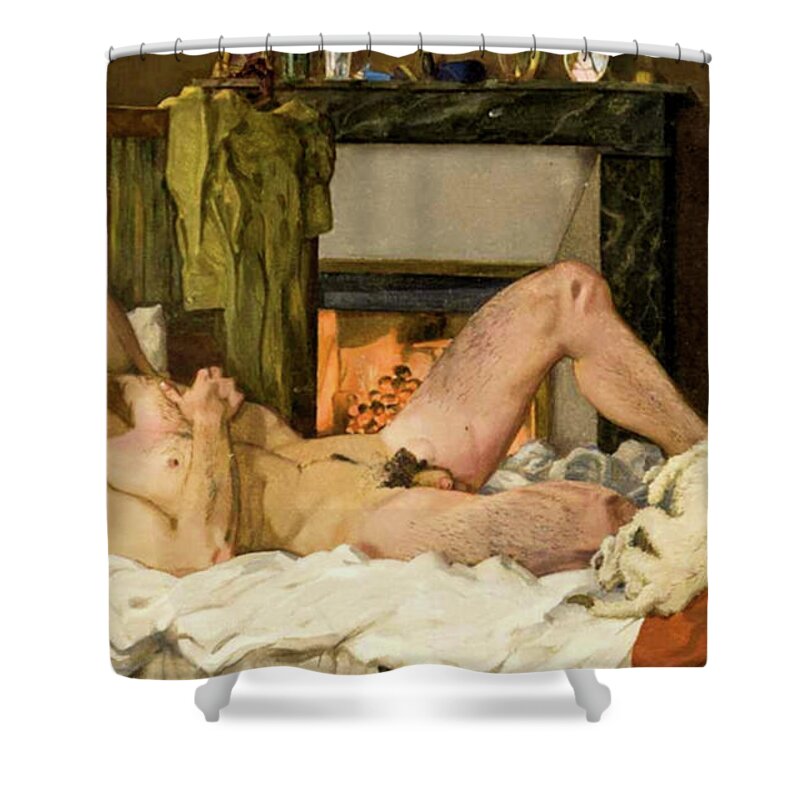 Konstantin Somov Shower Curtain featuring the painting Reclining Male Nude by Konstantin Somov