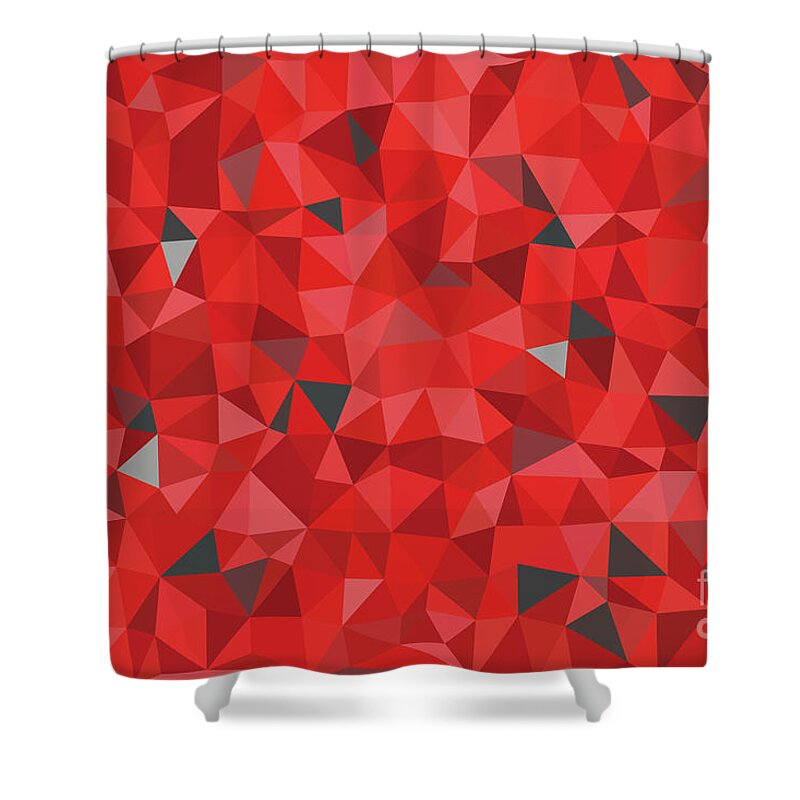 Red Shower Curtain featuring the digital art Red and gray triangular pattern - triangles mosaic by Michal Boubin