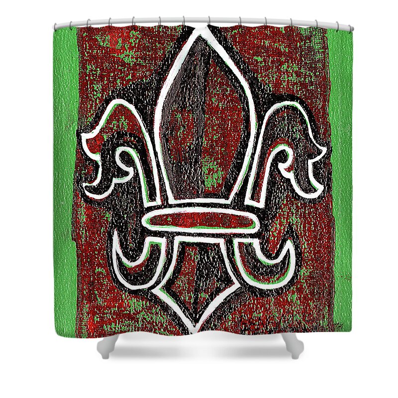 Fleurdelis Shower Curtain featuring the painting Red And Green Fleur De Lys by Genevieve Esson