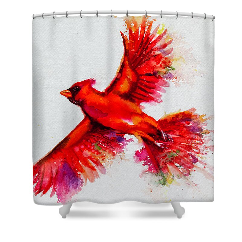 Cardinal Shower Curtain featuring the painting Red Bird by Patricia Allingham Carlson